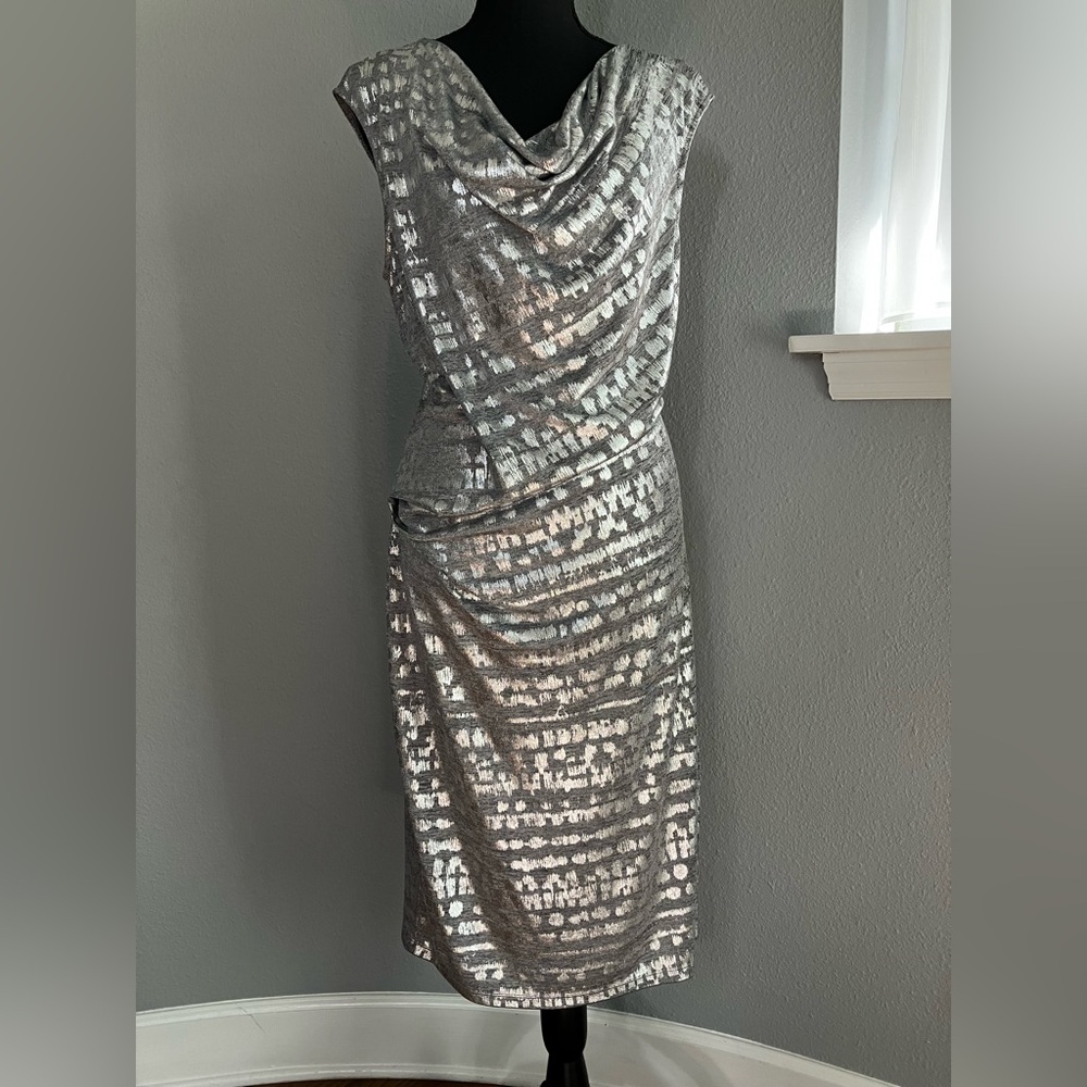 Glamour silver cocktail soft sleeveless dress size 14